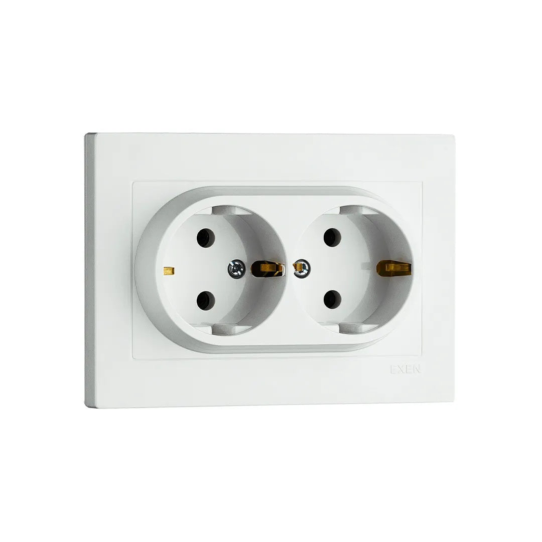 Priza dubla incastrata 16A 250V Schuko, culoare alba