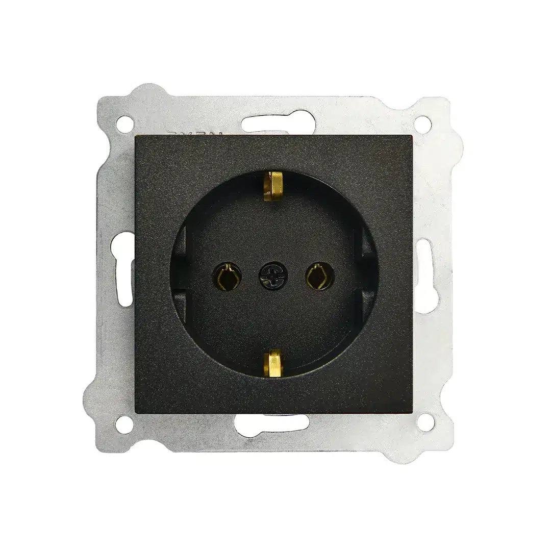 Priza simpla incastrata 16A 250V SCHUKO neagra, dimensiuni 7.5x7.5 cm