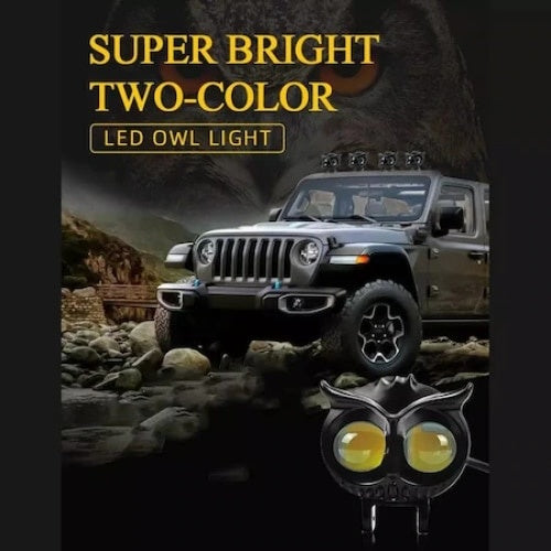 Proiector auto/moto, tip bufnita, cu 2 faze lumina, alba sau galbena, putere 50W, din metal, rezistenta la socuri, negru