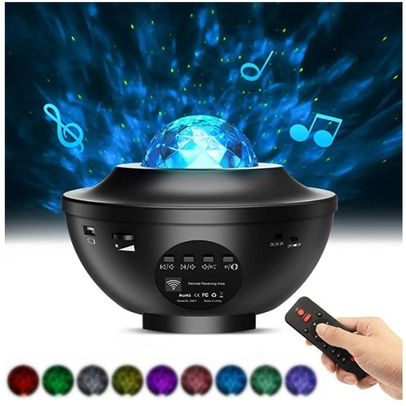 Proiector lumini LED Galaxie stele multicolore, FOXMAG24®, cu telecomanda, port USB si bluetooth pentru muzica, Negru
