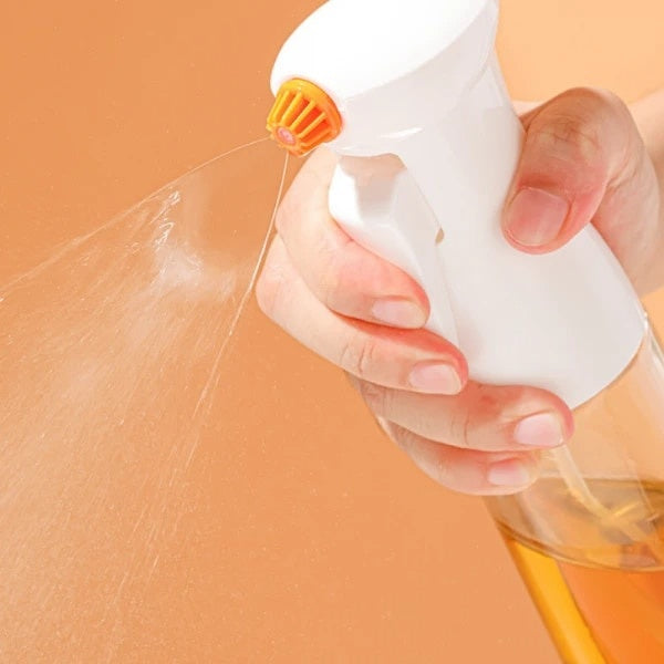 Pulverizator sticla pentru ulei, cu 2 duze, capacitate 230 ml, dimensiuni 22 x 6 cm, din sticla si plastic, alb