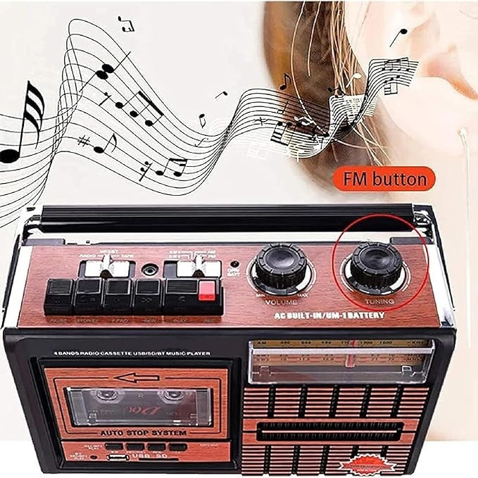 Radio portabil, cu MP3 Player, USB, SD card, AM/FM/SW1/SW2, alimentare baterii/acumulator, putere 3W, raza semnal 10m, maro/negru
