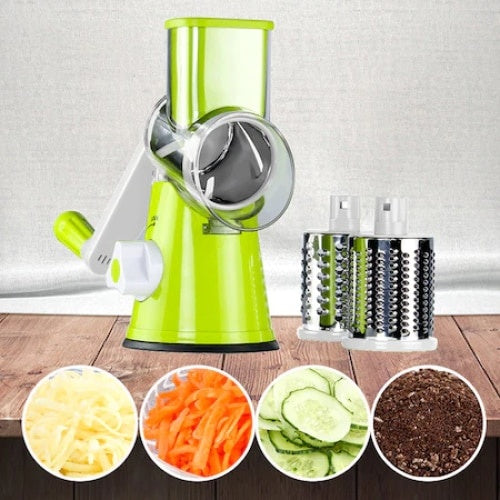 Razatoare multifunctionala, pentru legume, fructe, nuci, ciocolata, cu 3 lame interschimbabile, din otel inoxidabil si plastic, verde