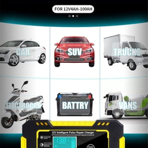 Redresor pentru baterii auto/moto/camion, cu afisaj electronic, dimensiuni reduse, smart, mod iarna, impulsuri si incarcare rapida, negru