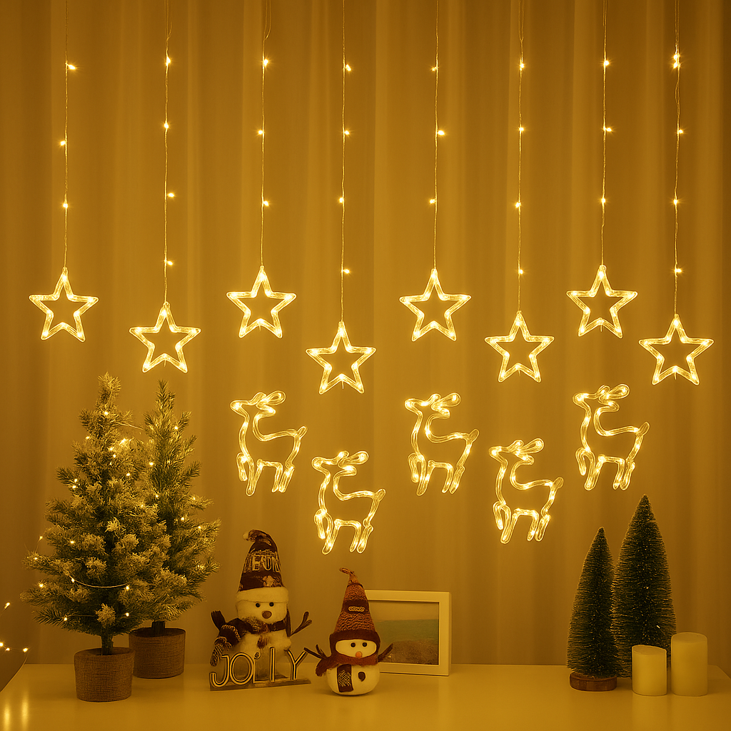 Instalație luminoasă LED cu reni și steluțe, 4 m – imagine 3