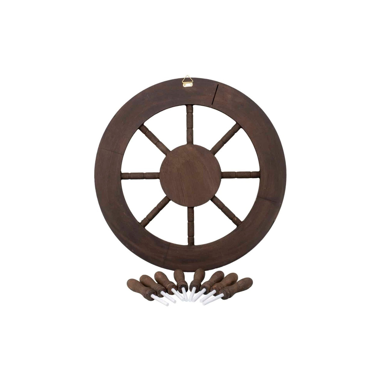Roata decorativa din MDF, model carma marinar, diametru 50 cm, maro