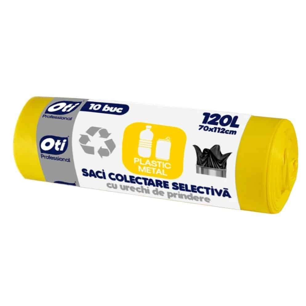 Saci menajeri pentru colectare selectiva plastic-metal, 120L, 10 buc galben