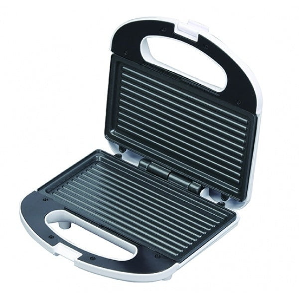 Sandwich maker 750W cu placa grill antiaderenta si indicator luminos, alb