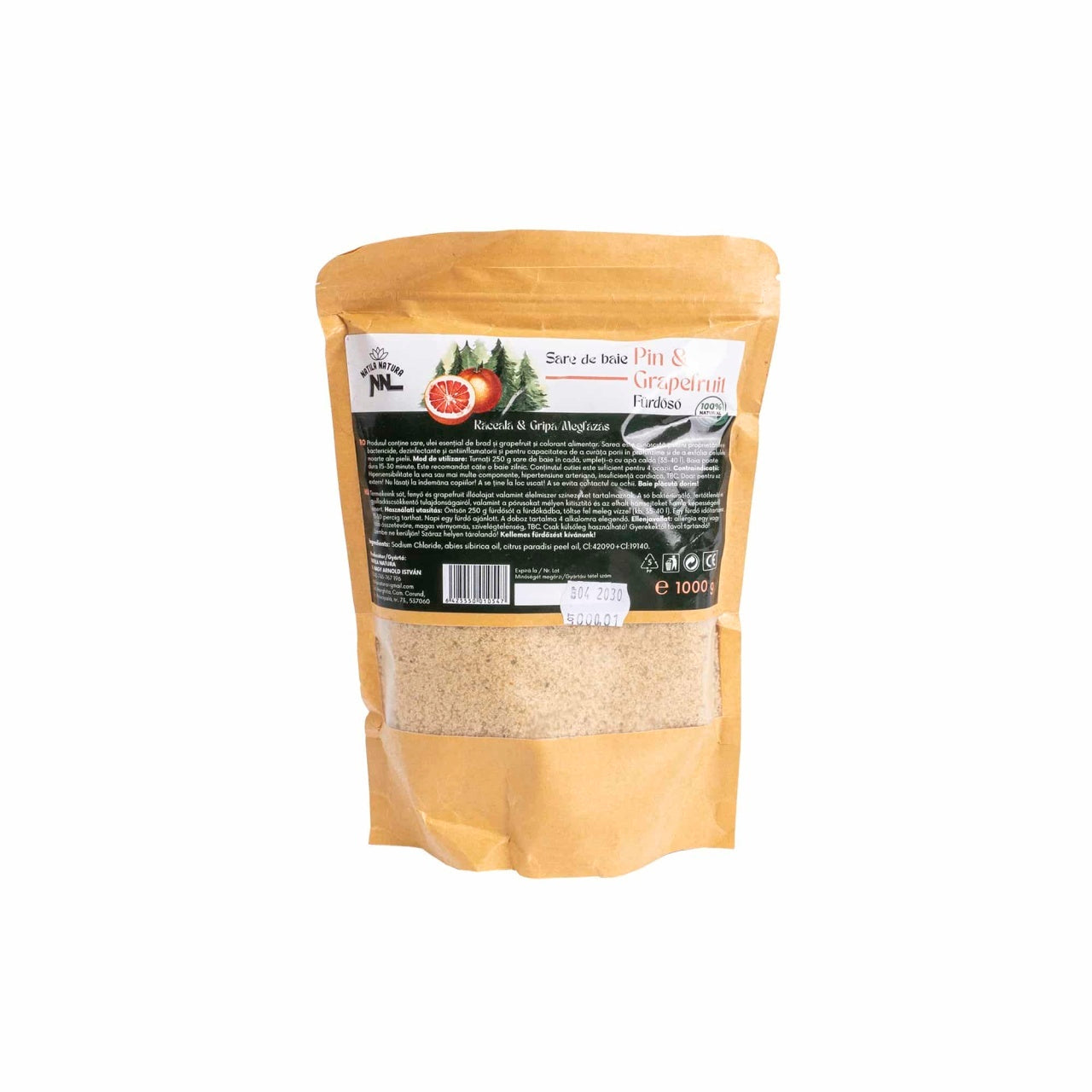 Sare de baie 1kg cu aroma de pin si grapefruit pentru relaxare si detensionare