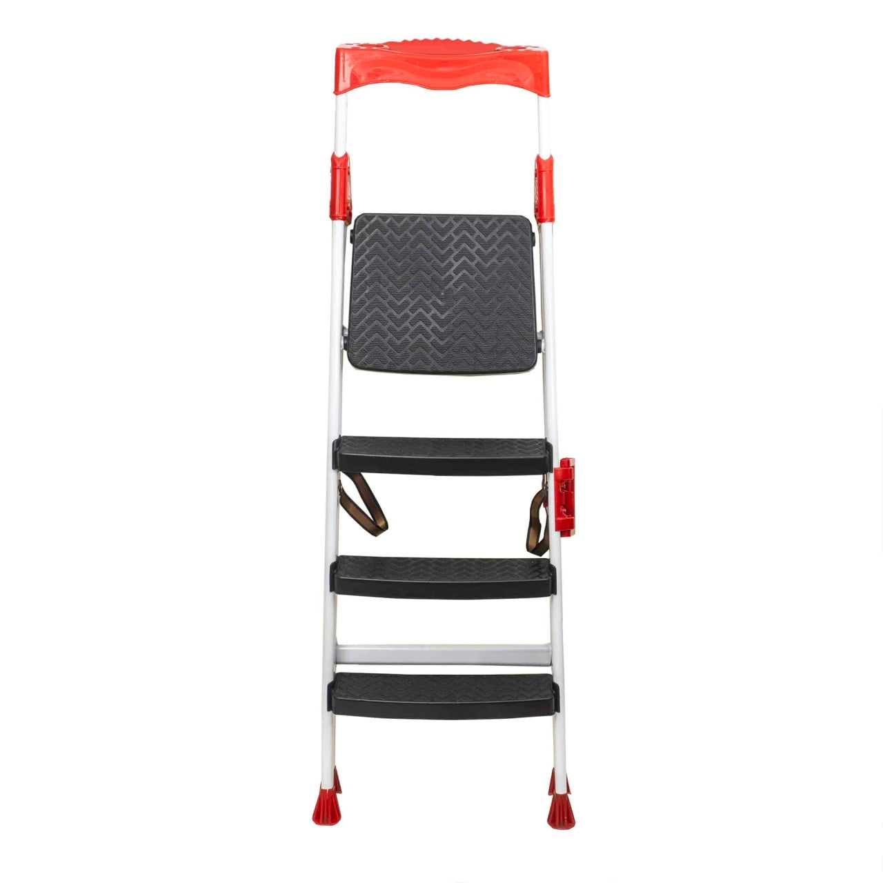 Scara metalica cu 3 trepte si platforma, alb, antiderapanta, suport 150kg