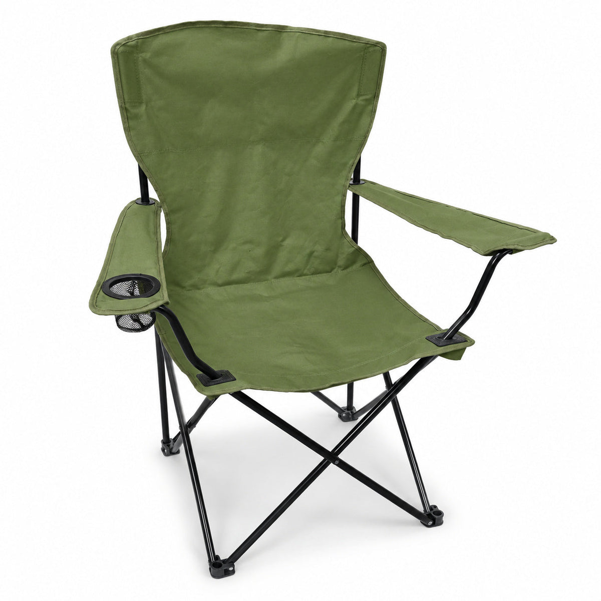 Scaun Pliabil pentru Pescuit și Camping, cu Cotiere și Suport Pahar, Verde – imagine de catalog pe fundal alb cald