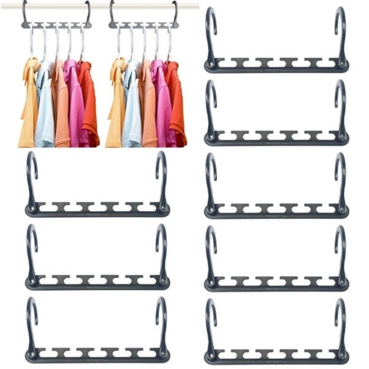 Set 10 bucati organizator pentru umerase, din PVC, cu 5 agatatoare, lungime 23.5 cm, gri