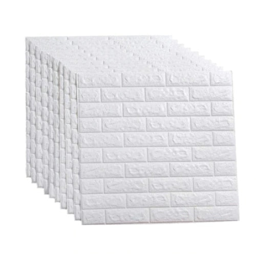 Set 10 x Tapet 3D autocolant FOXMAG24, 77x70 cm, model caramida in relief, alb, rezistent la apa, usor de curatat