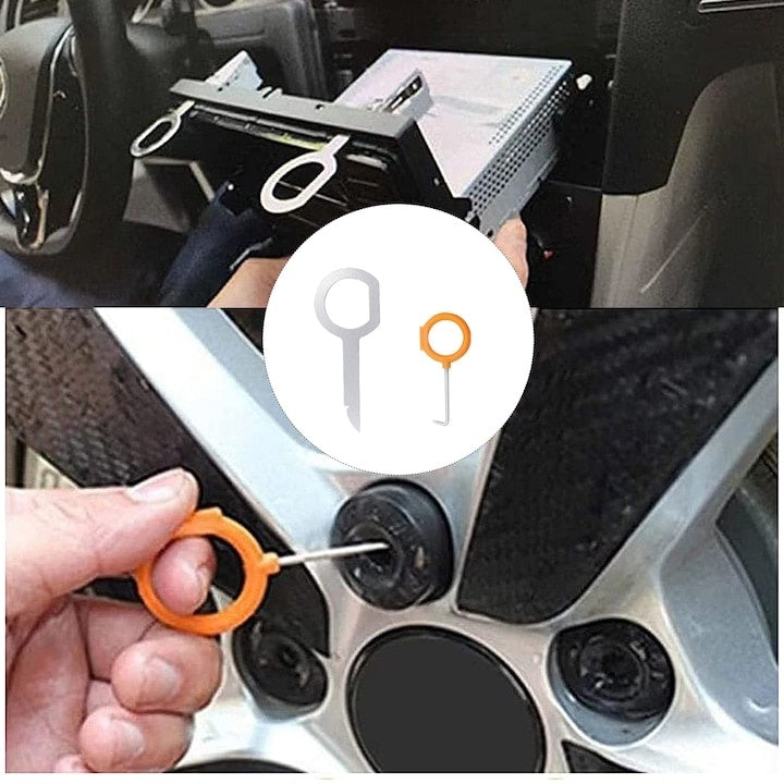 Set 12 instrumente pentru indepartare radio auto, desfacere interior auto, din metal si plastic, portocaliu