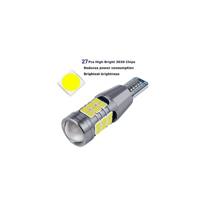 Set 2 becuri auto, Canbus, T15 W16W, temperatura culoare 6000k, flux luminos 800 lumen, lumina alba, argintiu