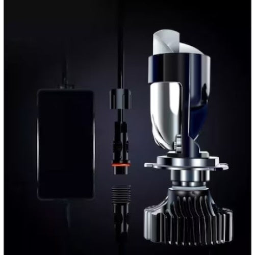 Set 2 becuri auto H4, cu lupa Bi-led, 2 faze, 10000 lm, lumina alb-rece, 100W, negru