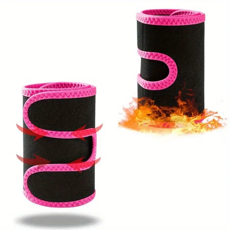 Set 2 benzi pentru brate, pentru fitness si sauna, din cauciuc si neopren, dimensiuni ajustabile, prindere cu arici, negru/roz