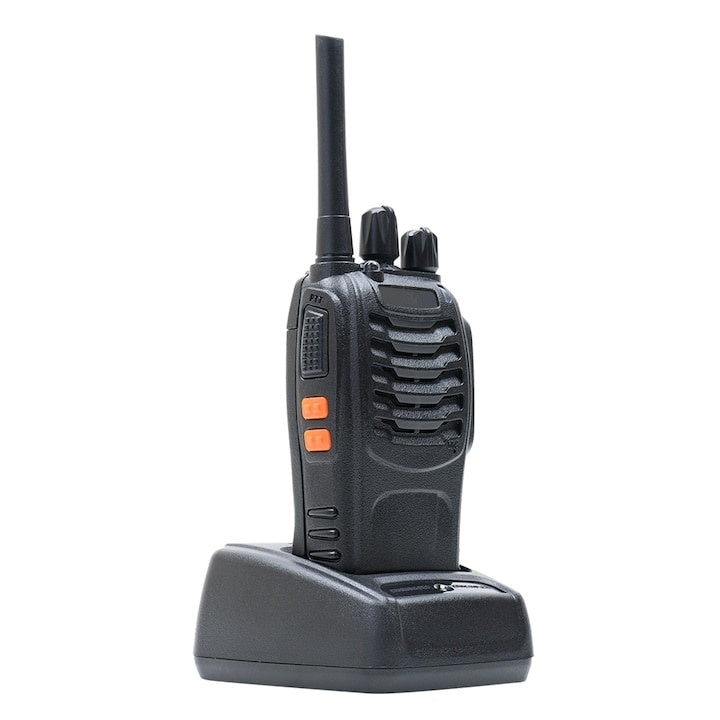 Set 2 bucati statie radio, programabila, cu acumulatori, incarcatoare si casti incluse, 0.5W, ASQ, TOT, VOX, portabile, negru