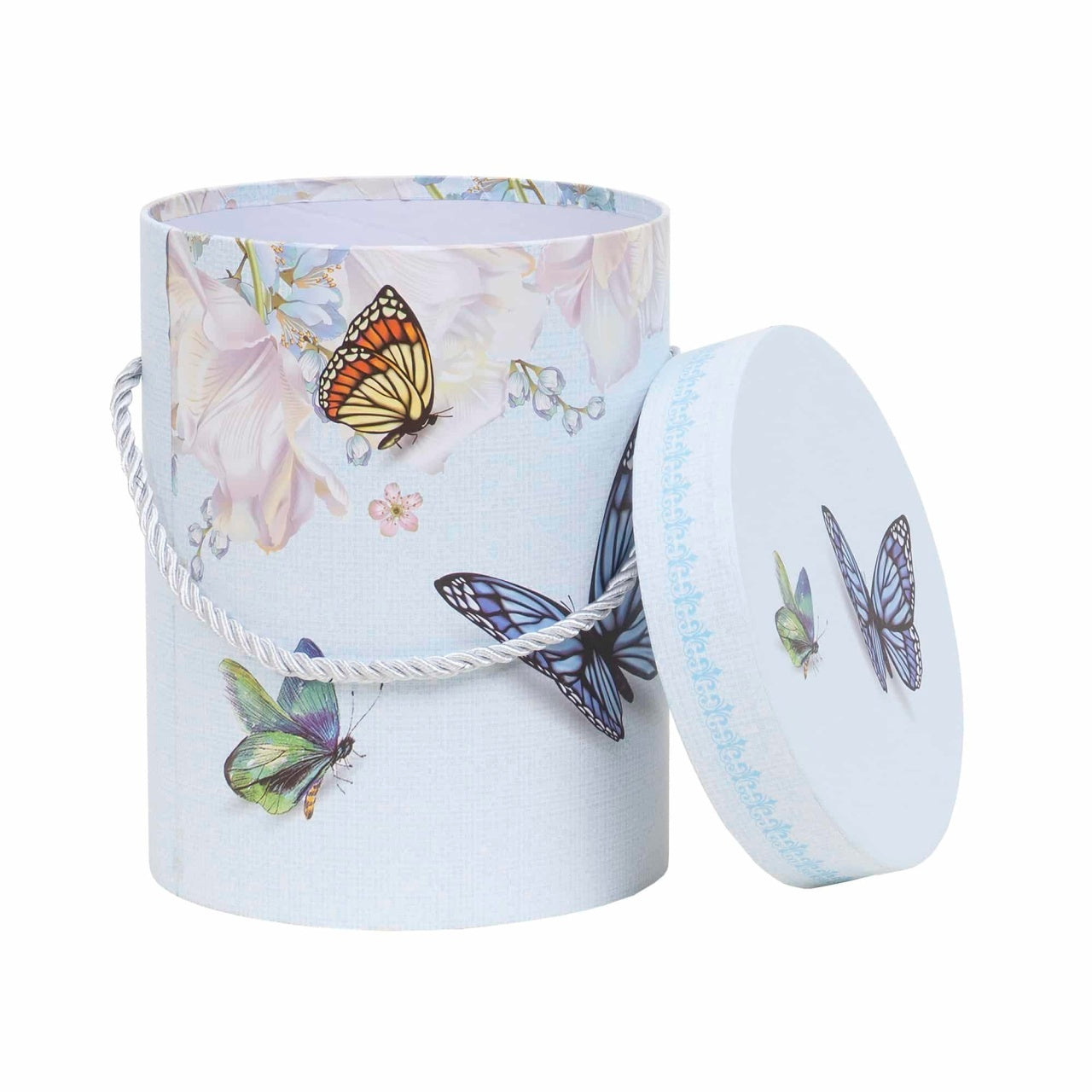 Set 2 cutii cilindrice cu model, inaltimi 17.5 cm si 15.5 cm, diametre 14.5 cm si 12 cm