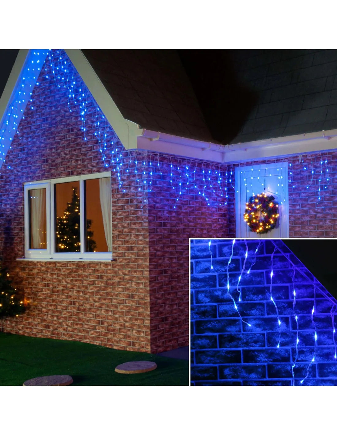 Instalație LED tip țurțuri, 500 LED-uri, 25 m, albastră – imagine 4