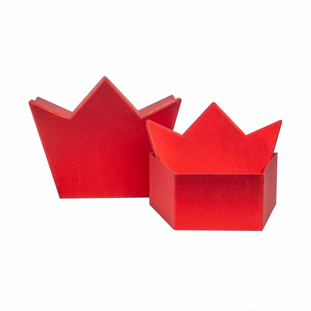 Set 3 cutii rosii forma coronita, dimensiuni diferite pentru decor si cadouri