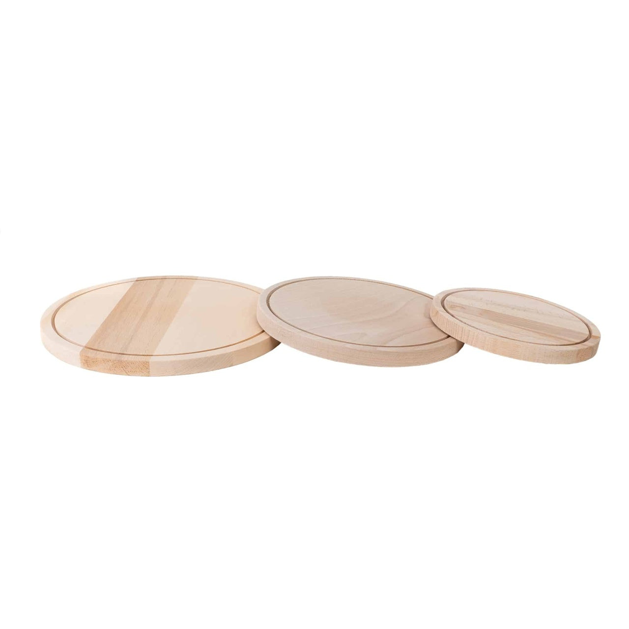 Set 3 tocatoare rotunde din lemn de fag, diametre 19-29 cm