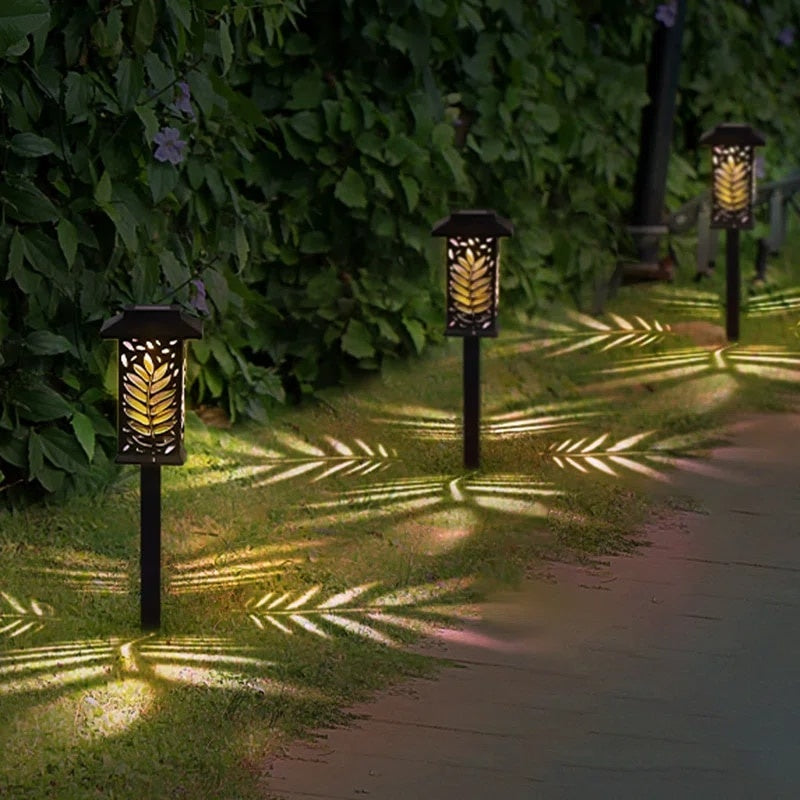Set 6 lampi solare de gradina, din ABS, 8 ore autonomie, cu fixare tip tarus, cu senzor de lumina, negru