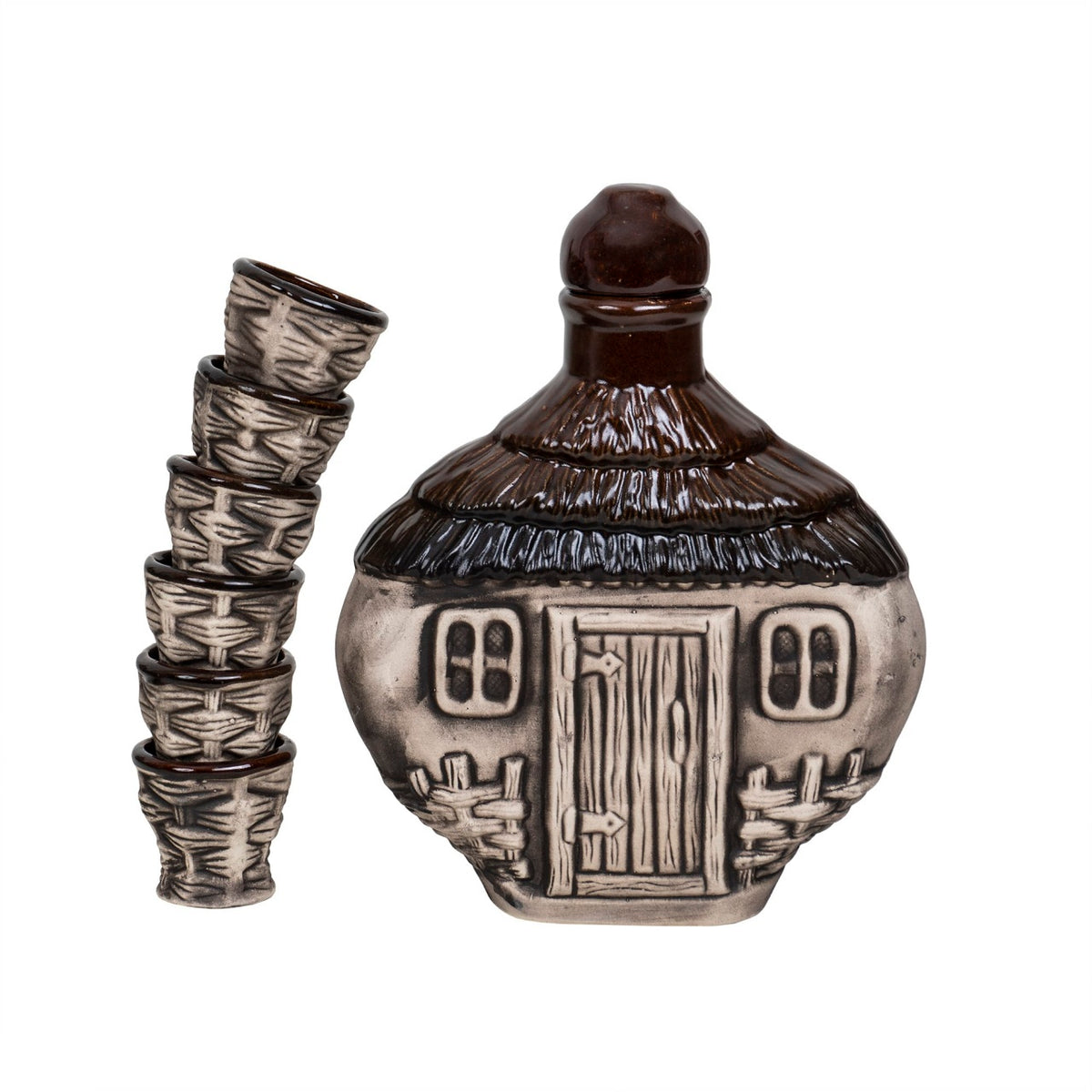 Set 6 pahare cu sticla in forma de casuta din ceramica, capacitate 100ml