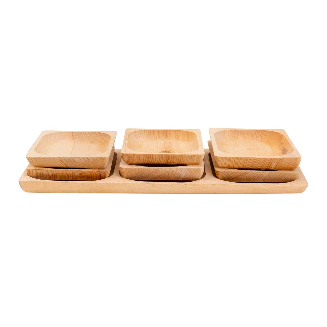 Set 7 platouri patrate din lemn de fag, compartimentate, 50x24x2.5 cm