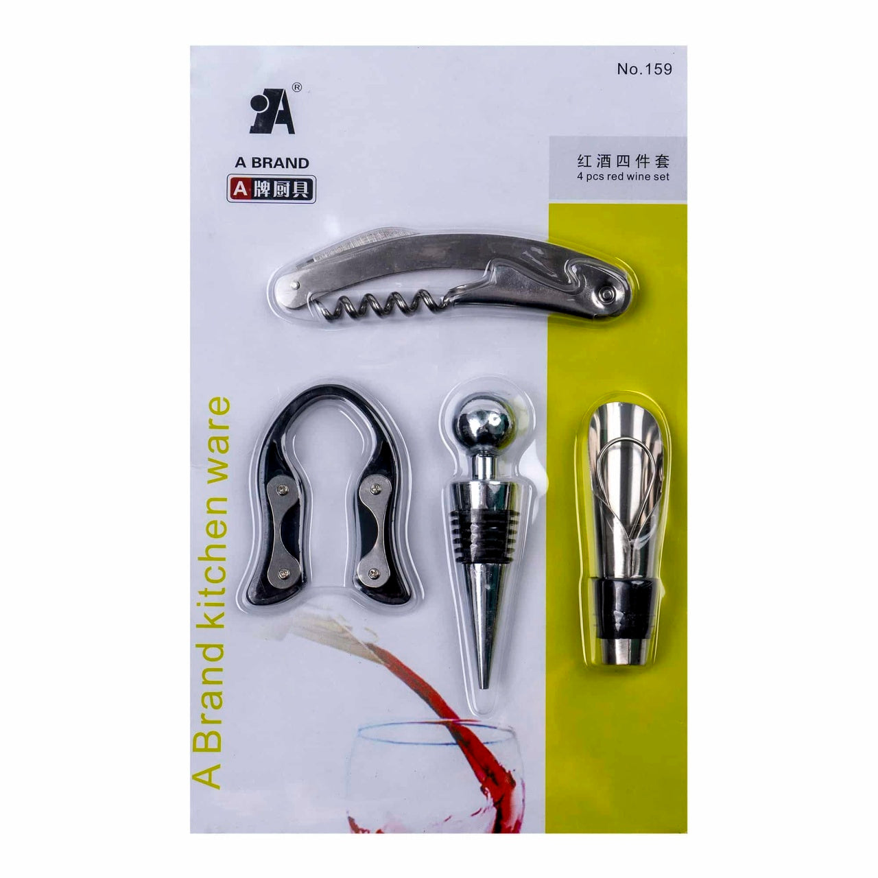 Set accesorii vin 4 piese inox - dop, desfacator, taietor folie