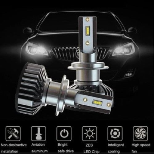 Set Becuri Auto H1 LED FOXMAG24, 50 W, Flux Luminos 8000 lm, Waterproof, Temperatura Culoare 6000 K, Montaj Plug&Play, Design Ergonomic, Argintiu