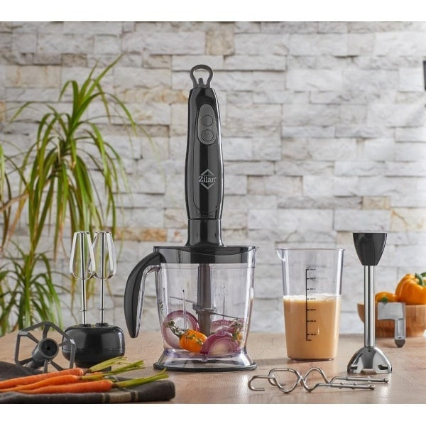Set blender cu cana si accesorii, 700W, doua viteze, otel inoxidabil