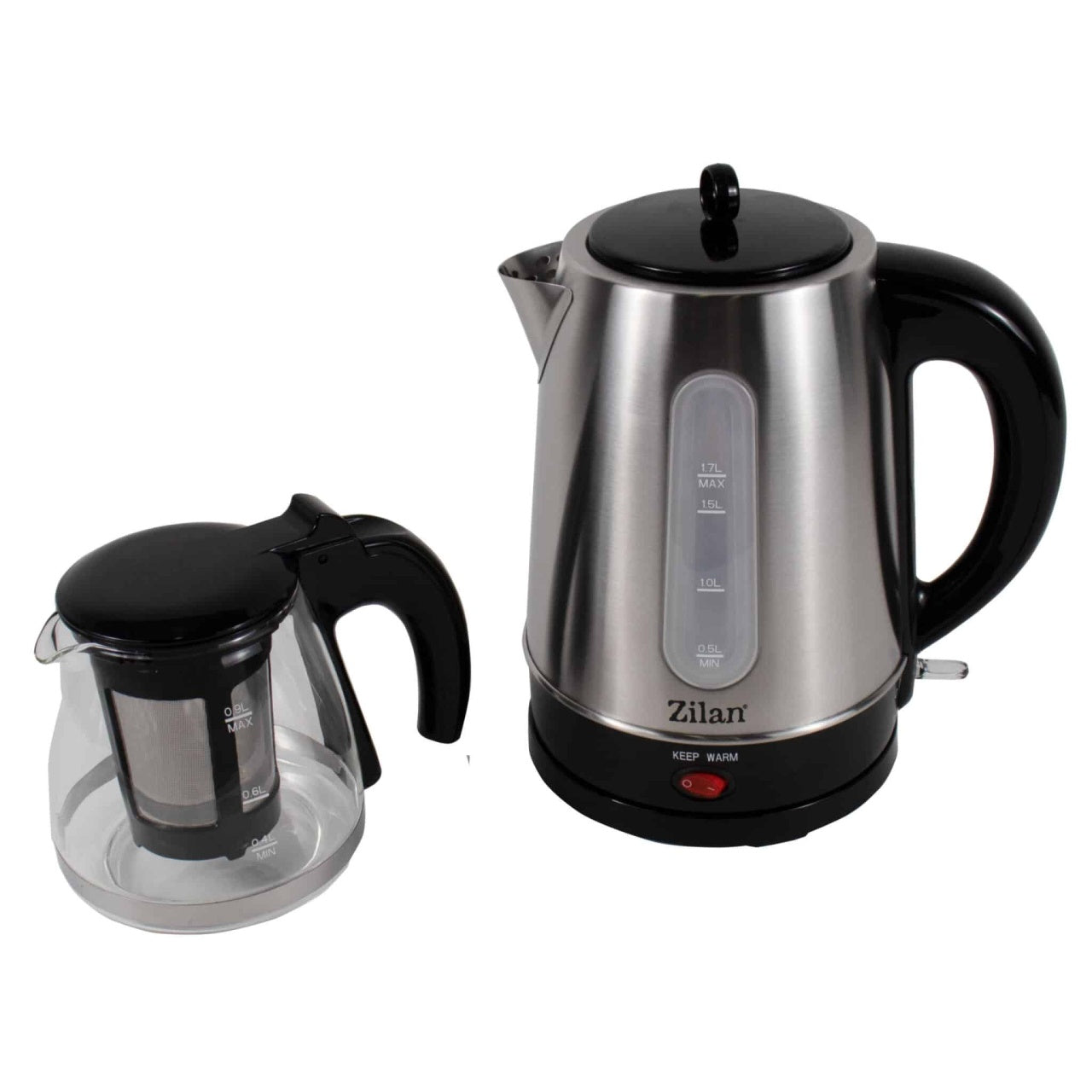 Set cana fierbator electric 1.7L + ceainic sticla 0.9L, 2200W, inox-sticla