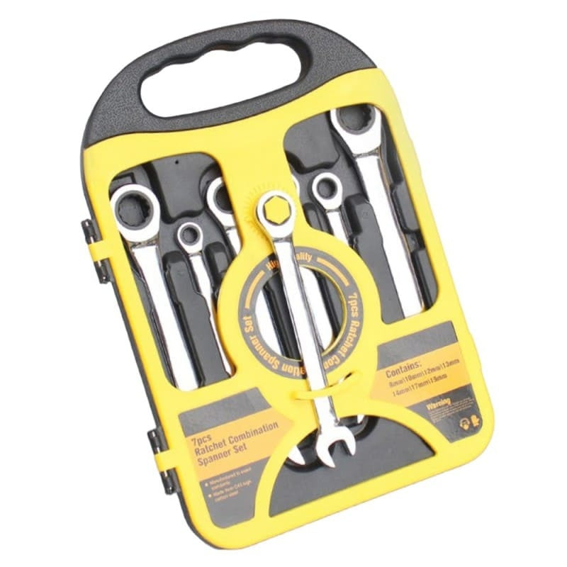 Set chei combinate cu cap fix, inelar si clichet, 7 piese, otel crom-vanadiu
