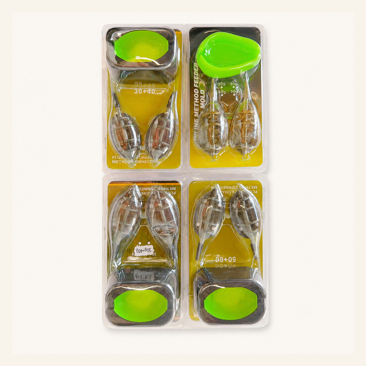 Set Momitoare Method Feeder cu Matriță pentru Nadă, Model 130201 – imagine de catalog pe fundal alb cald