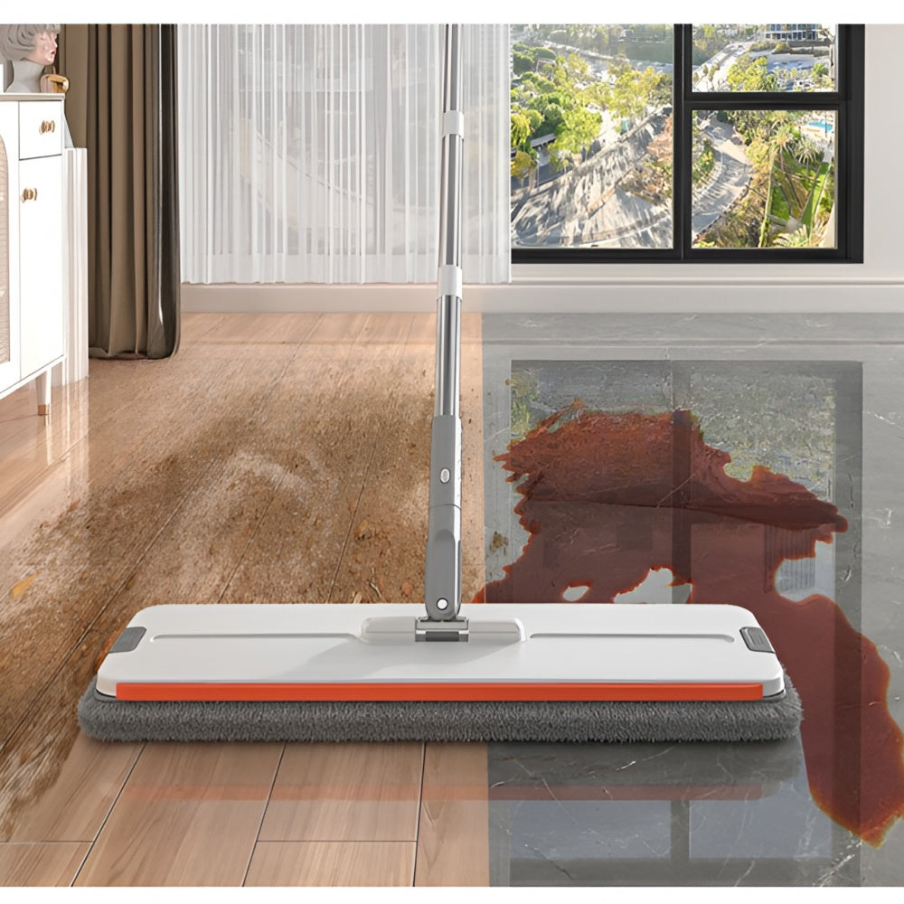 Set mop si galeata, cu doua cuve pentru spalare si uscare, 2 lavete de mop incluse, mâner telescopic, din metal si plastic, crem