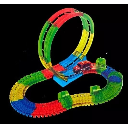 Set pista fosforescenta si masinuta, cu muzica si lumini, 95 de piese, pentru copii, flexibila, multicolor