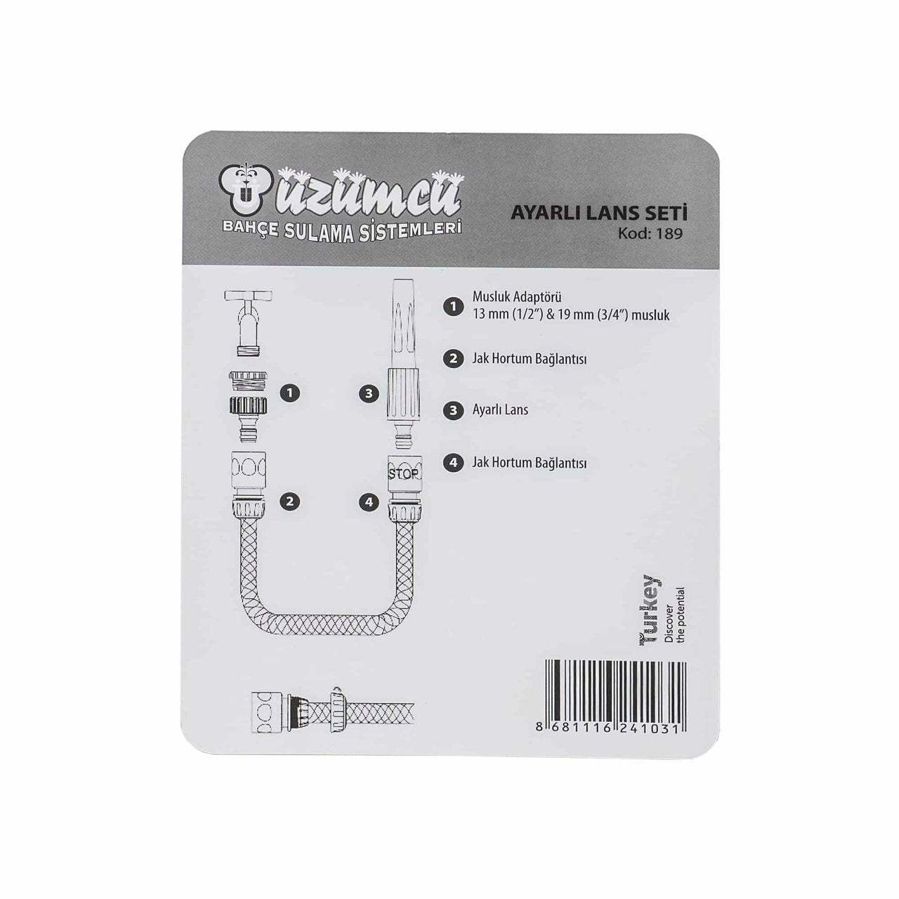 Set pistol pentru furtun cu conectori, 4 piese, multifunctional, gri-portocaliu
