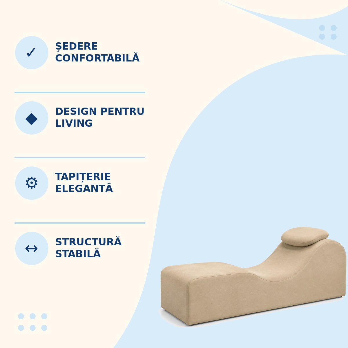 Șezlong Tip Chaise Longue cu Spătar Curbat, Bej – imagine 3