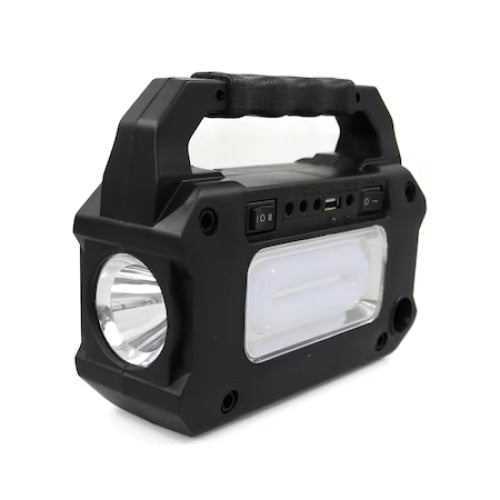 Sistem de iluminat solar, cu lanterna, 3 becuri LED, intrerupator pornit/oprit, Radio/Bluetooth, negru