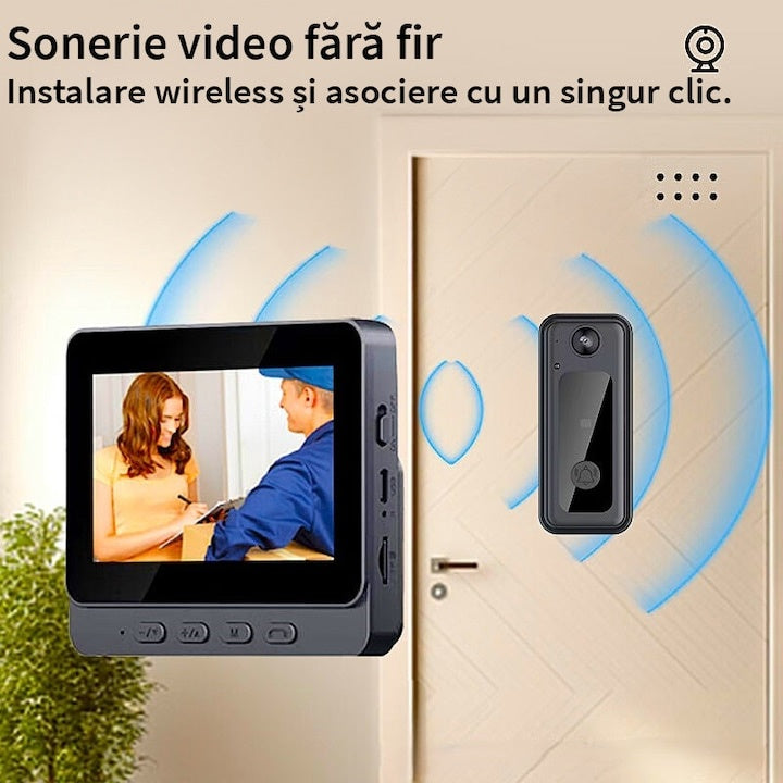 Sonerie video inteligenta, bluetooth, night vision, infrarosu, senzor IR, interfon video HD, 8MP, comunicare bidirectionala, unghi de vizualizare 170°, baterii incorporate, instalare usoara fara cabluri, negru