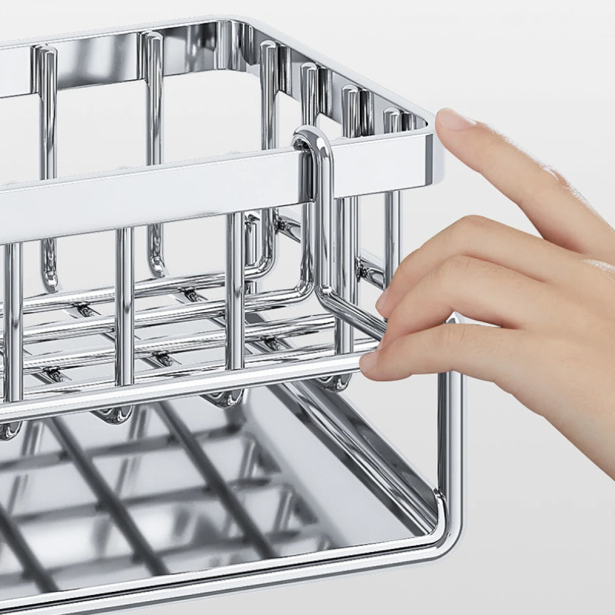Suport din inox cu scurgere pentru burete vase, dimensiuni 23 x 10 x 9 cm, argintiu