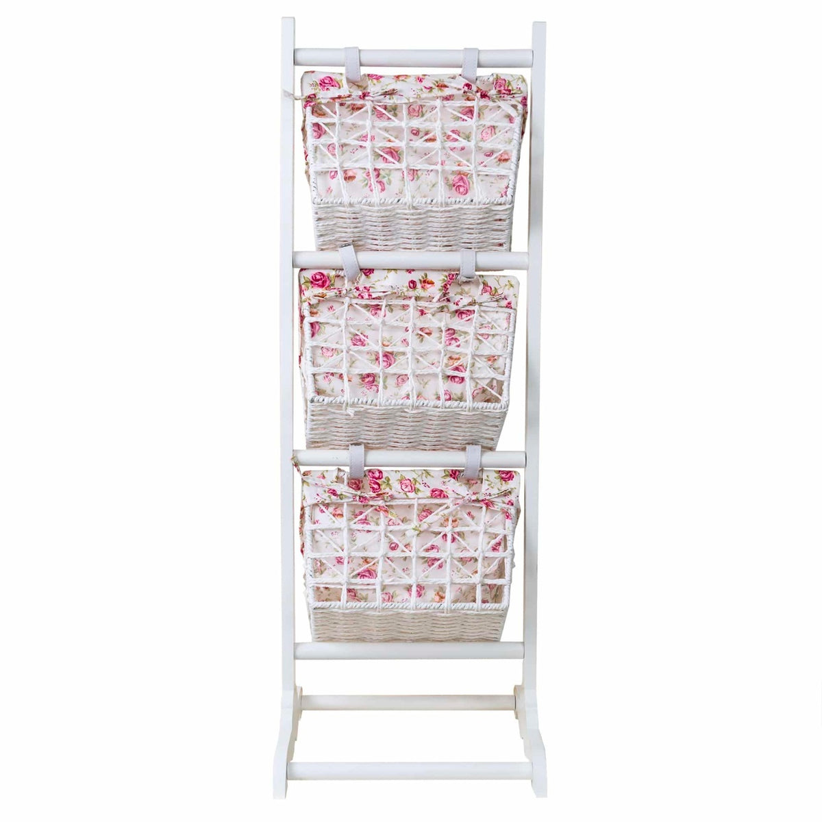 Suport din lemn cu 3 cosuri detasabile, alb, 35x100 cm