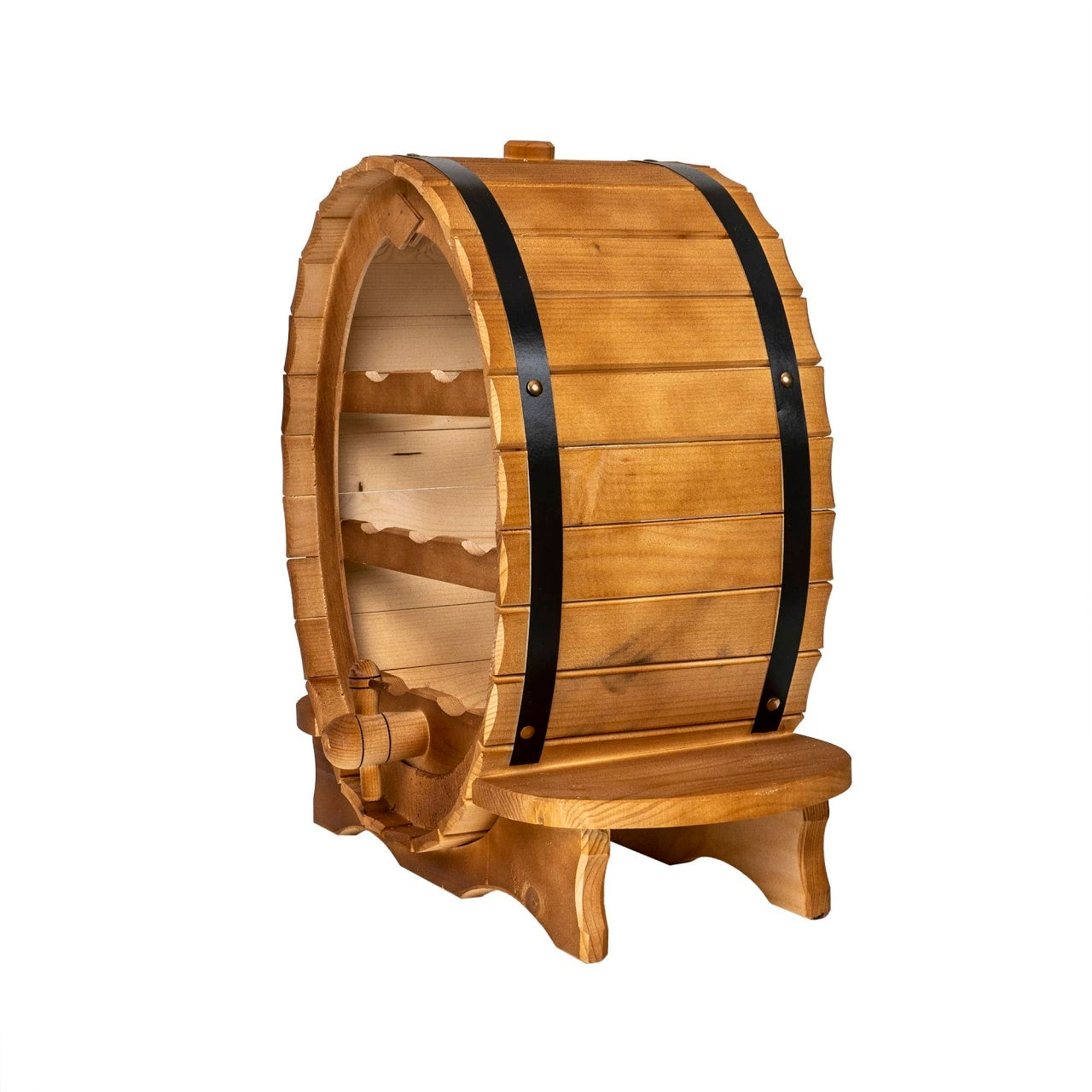Suport lemn brad pentru 7 sticle vin, cu canea, inaltime 50 cm