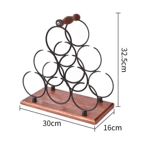 Suport pentru 6 sticle de vin, cu design modern, din lemn natural si otel, dimensiuni 32,5x16x30 cm, maro