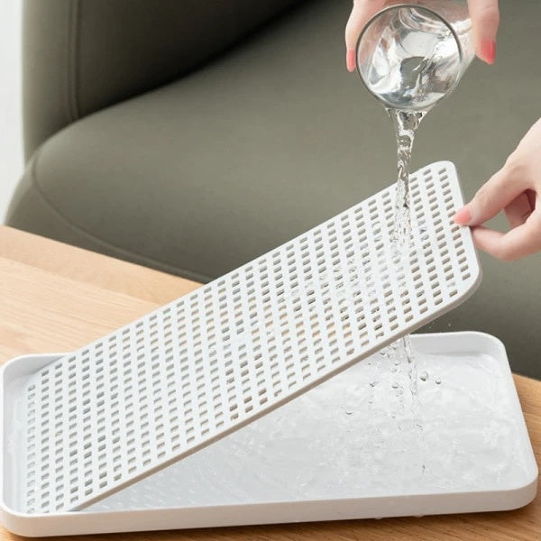 Suport pentru scurgere pahare/tacamuri, dimensiuni 31 x 17.5 x 2.3 cm, din silicon, antiderapant, se curata usor, alb