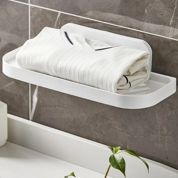 Suport pliabil pentru baie, autoadeziv, dimensiuni 36 x 15.3 cm, se monteaza rapid, din plastic solid, alb