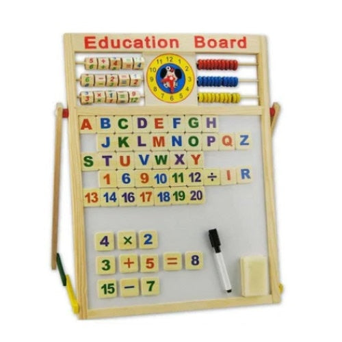 Tabla magnetica Educationala cu 2 fete pentru scris cu socotitoare, litere si cifre magnetice, marker si burete