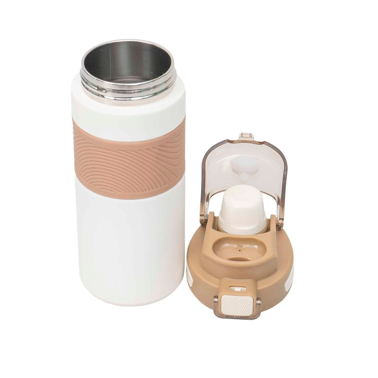 Termos 2 in 1 cu pai, interior inox, capacitate 600ml, culoare alba
