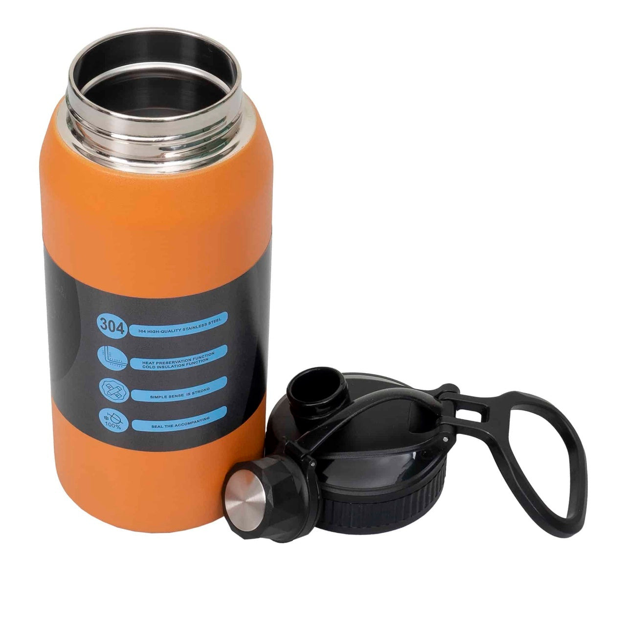 Termos 600ml cu interior inox, model sticla, portocaliu